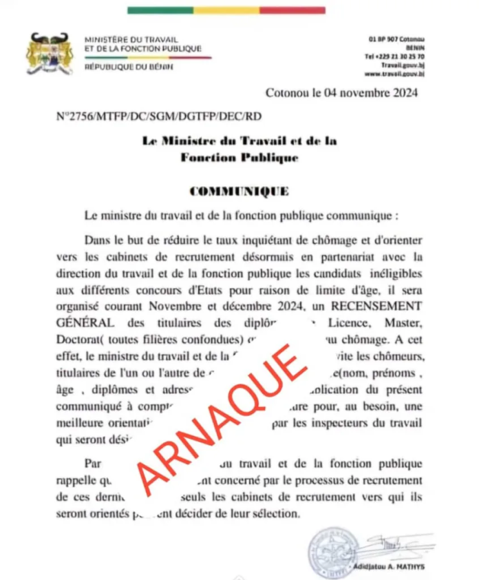 Bénin: la ministre Mathys Adidjatou alerte sur un faux communiqué en son nom