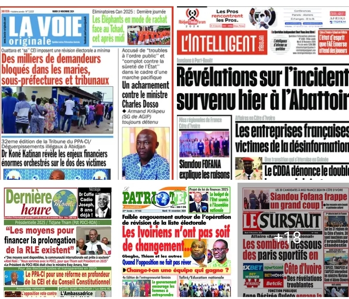 Côte d'Ivoire / Revue de Presse du Mardi 19 Novembre 2024 : " Les Éléphants tombent encore ".