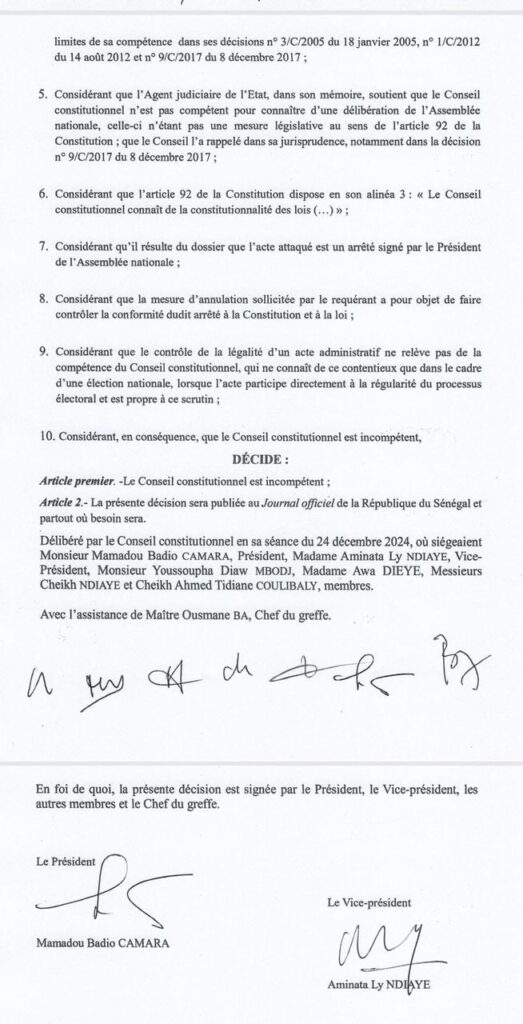 Le Conseil constitutionnel s’est déclaré incompétent de la requête de Barthélemy Diaz qui contestait sa radiation du poste de député