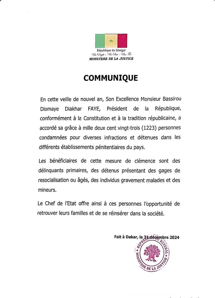 SÉNÉGAL GRÂCE PRÉSIDENTIELLE - À la veille du Nouvel An