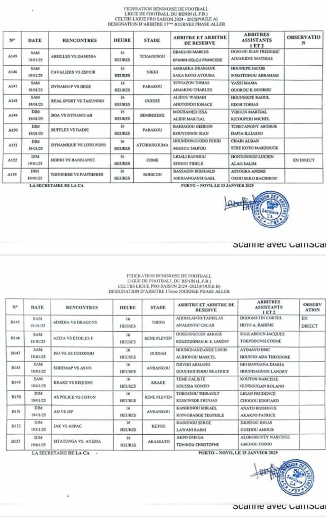 Celtiis ligue Professionnelle de football du Benin, la 17e et dernière journée des phases allers est au programme ce week-end.