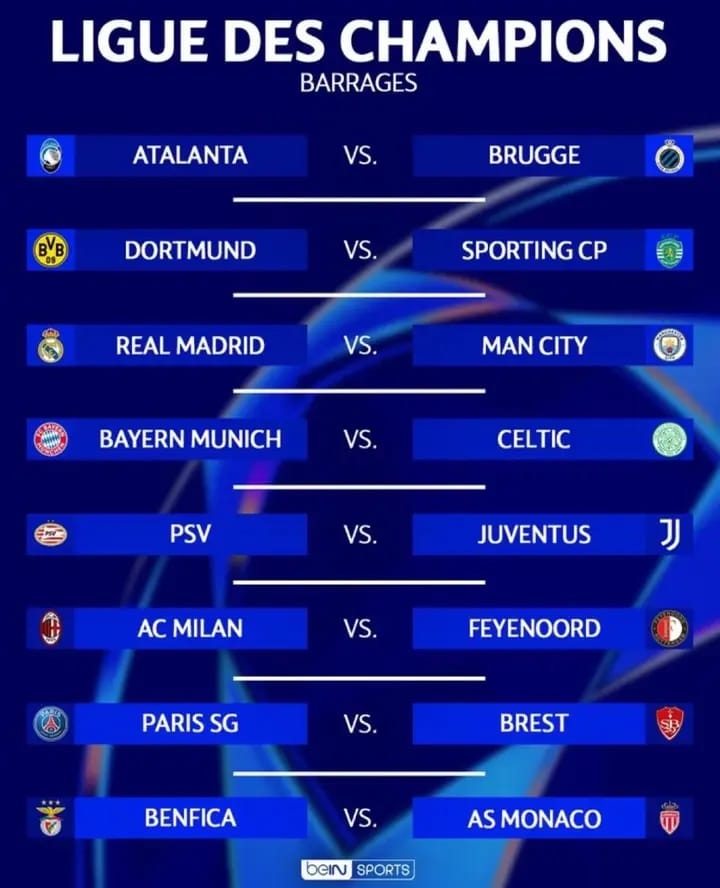 Ligue des Champions UEFA 2024-2025 : Le Real Madrid affrontera Manchester City, tirage complet des barrages