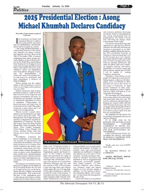 CAMEROUN/POLITIQUE : L'Ascension Fulgurante du Docteur Asong Michael, le Candidat de la Prophétie