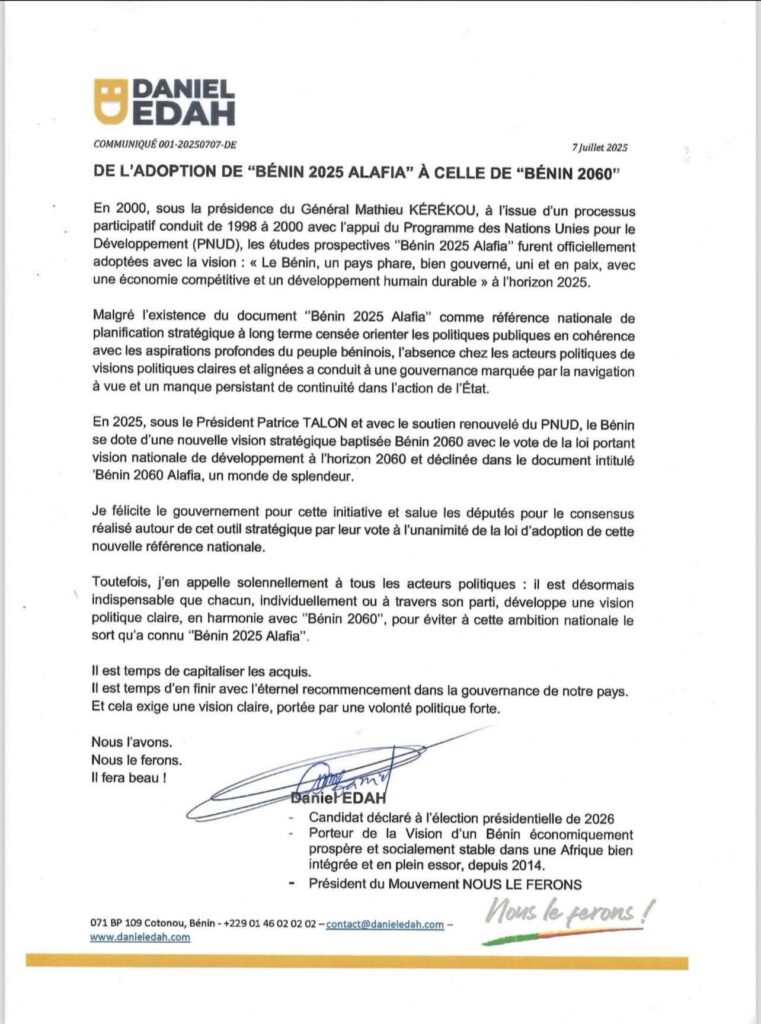 🟡 POLITIQUE | STRATÉGIE NATIONALE📘 Du "Bénin 2025 Alafia" à "Bénin 2060" : une vision renouvelée pour l’avenir