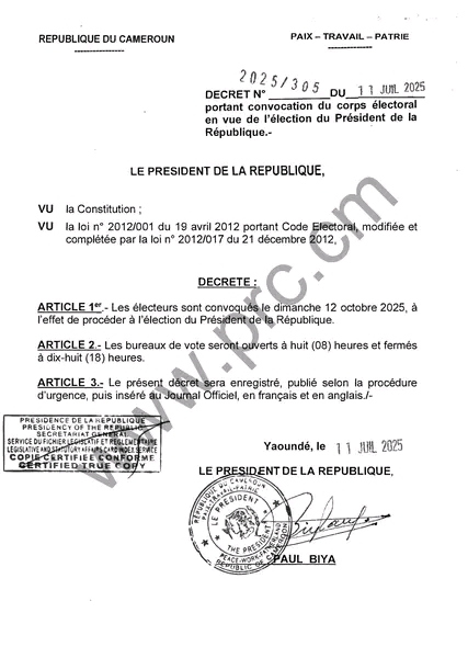 Présidentielle 2025 : le Cameroun entre dans le temps électoral