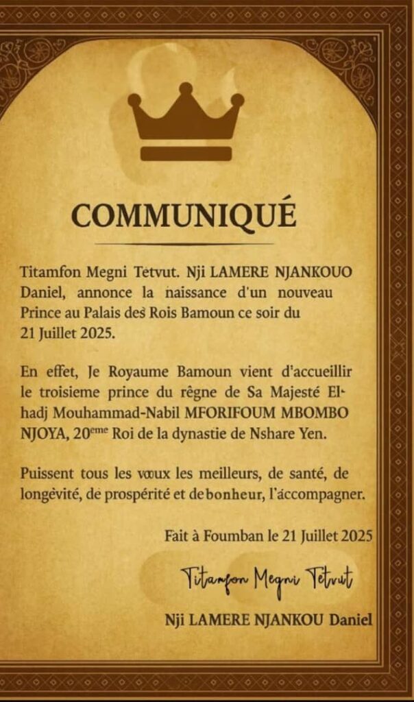 Cameroun | Naissance d’un nouveau prince au royaume Bamoun : la dynastie de Nchare Yen se renforce