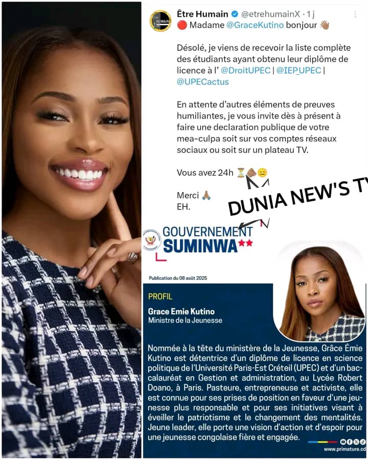 RDC: Grâce Kutino, ministre à 25 ans, rattrapée par un scandale de faux diplômes