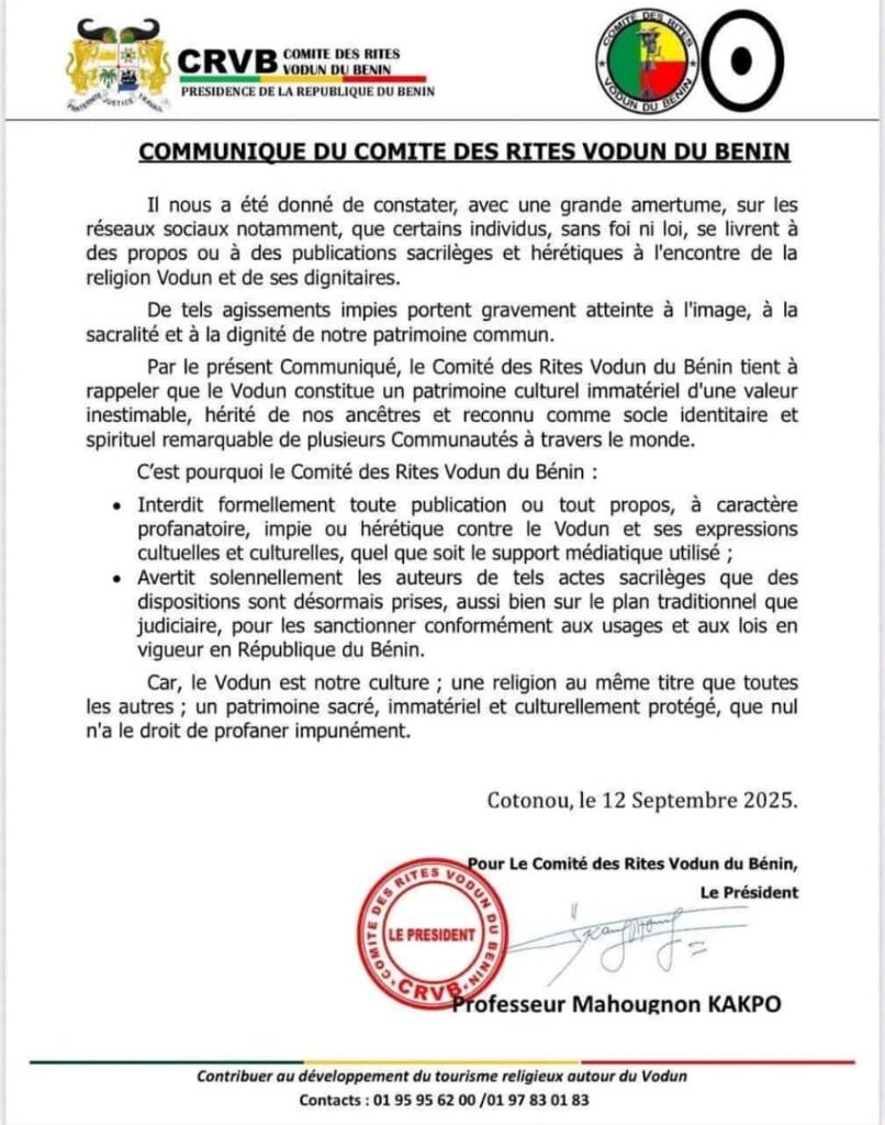 Bénin / Patrimoine cultuel: Le Comité des rites Vodun met en garde contre les dérives profanatoires