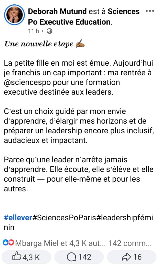 Deborah Mutund intègre le programme « Executive Education » de Sciences Po Paris