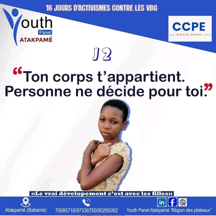 16 jours d’activisme : Youth Panel Atakpamé et le CCPE Moyen-Mono rappellent que le droit au corps est non négociable