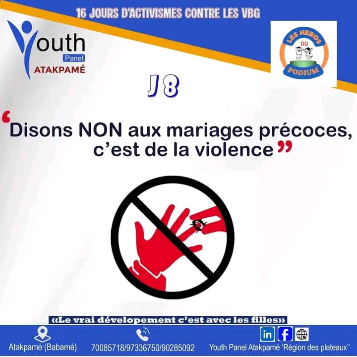 16 Jours d’Activisme : À mi-parcours, un appel ferme contre les mariages précoces dans la Région des Plateaux.
