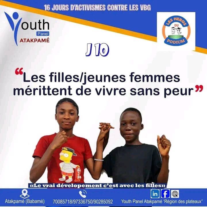 Jour 10 des 16 jours d'activisme contre les VBG : Les filles et jeunes femmes réclament un droit fondamental : vivre sans peur