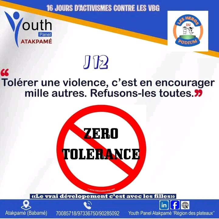 J12 – 16 jours d’activisme : À Atakpamé, la jeunesse intensifie la lutte contre les Violences Basées sur le Genre