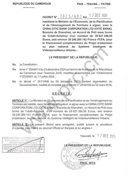 🇨🇲 Cameroun : Paul Biya fixe le cap pour 2026 avec la promulgation de lois stratégiques