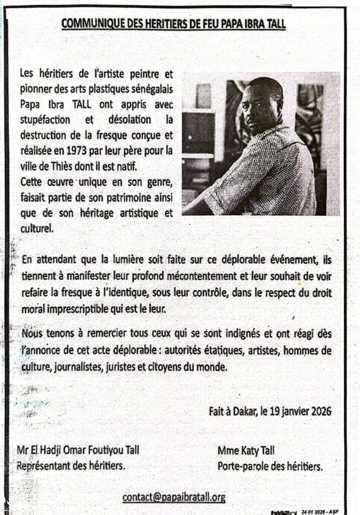 Thiès en émoi : la destruction de la fresque de Papa Ibra Tall relance le débat national sur la sauvegarde du patrimoine artistique