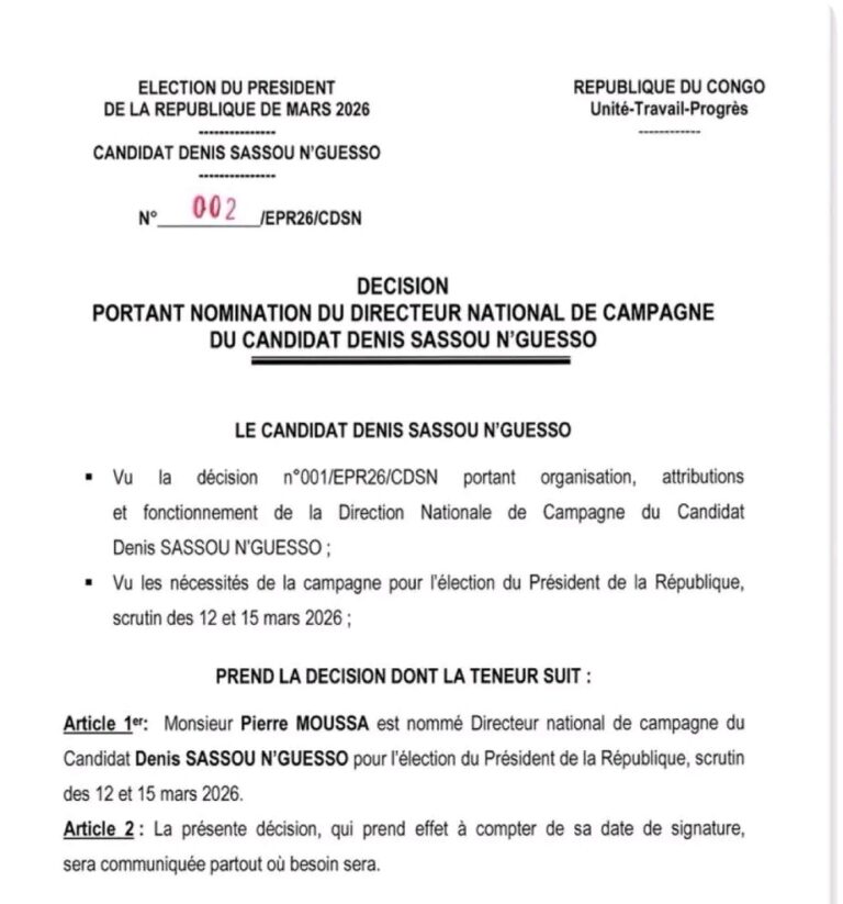 Congo / Présidentielle 2026 : Pierre Moussa nommé directeur national de campagne de Denis Sassou Nguesso