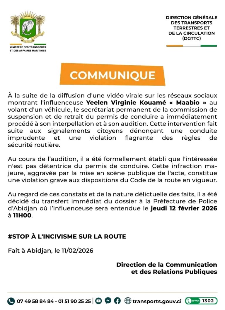 Côte d’Ivoire : Après l'audition de l’influenceuse Maabio,il en résulte qu'elle n'a pas de permis de conduire.