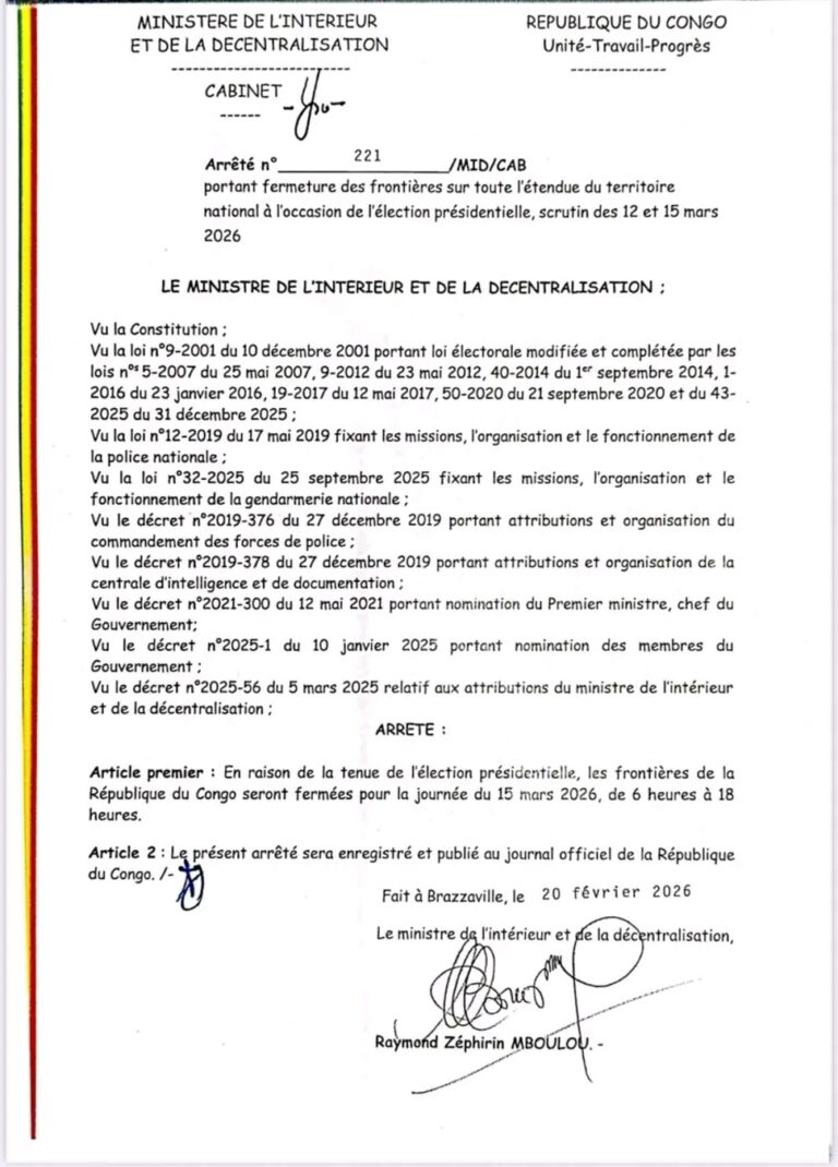 Brazzaville : fermeture temporaire des frontières pour l’élection présidentielle