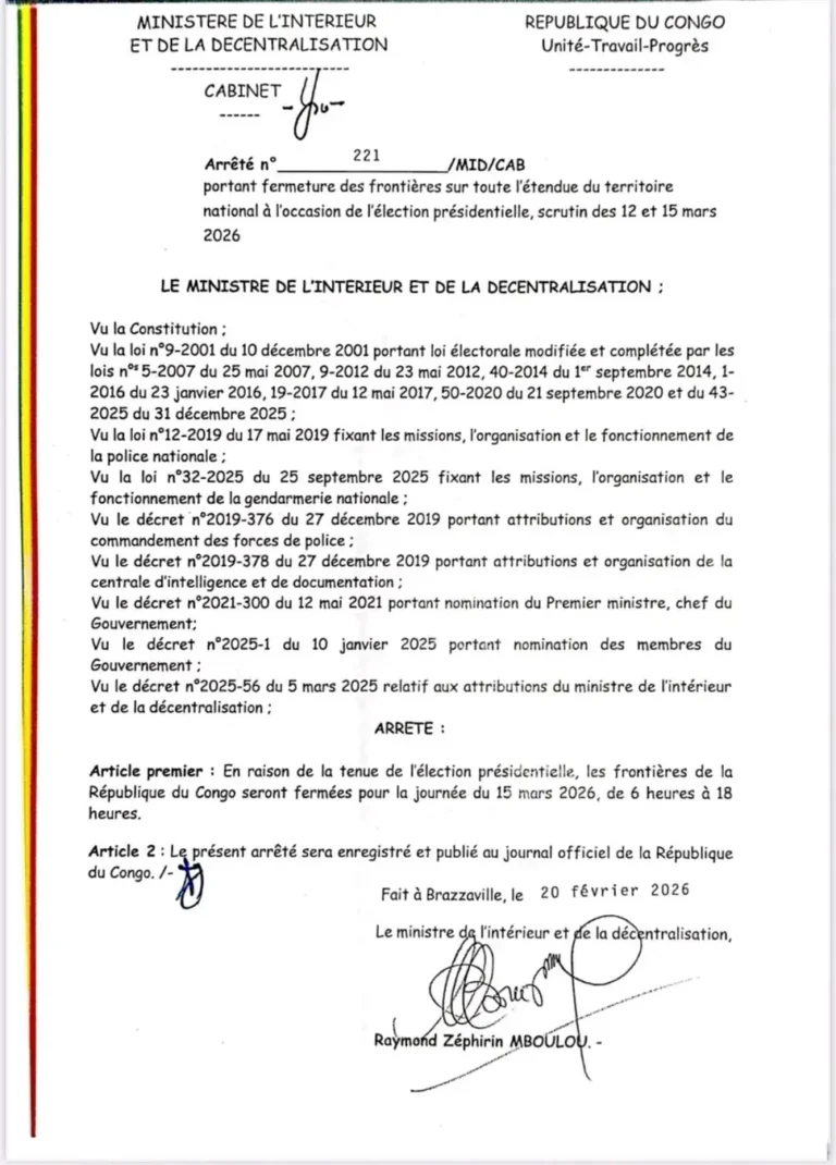 Brazzaville : fermeture temporaire des frontières pour l’élection présidentielle