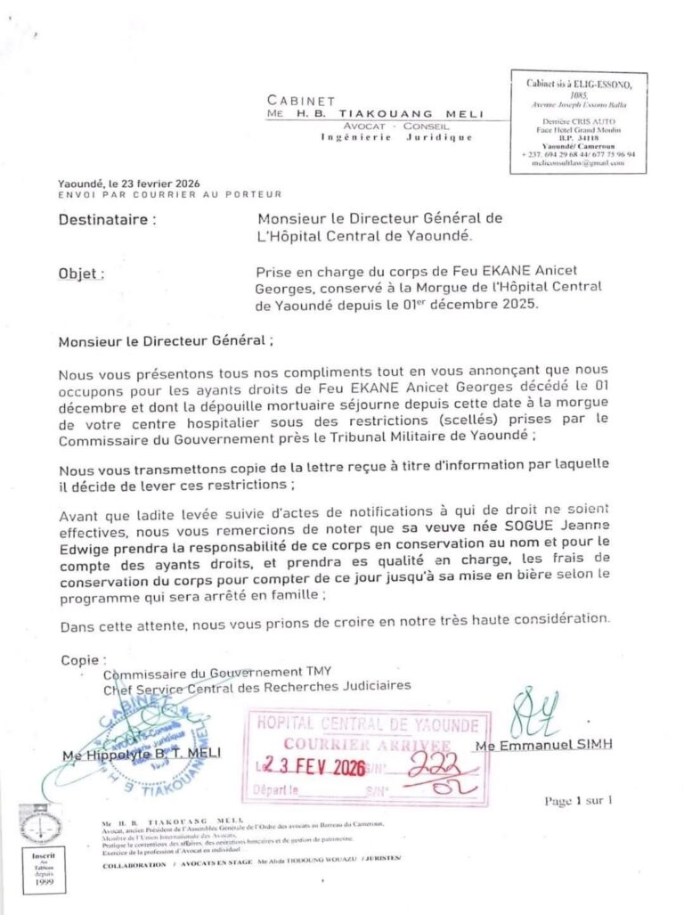 Cameroun | Affaire Anicet Ekane : son épouse officiellement désignée pour la prise en charge du corps.