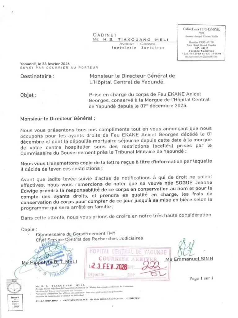 Cameroun | Affaire Anicet Ekane : son épouse officiellement désignée pour la prise en charge du corps.