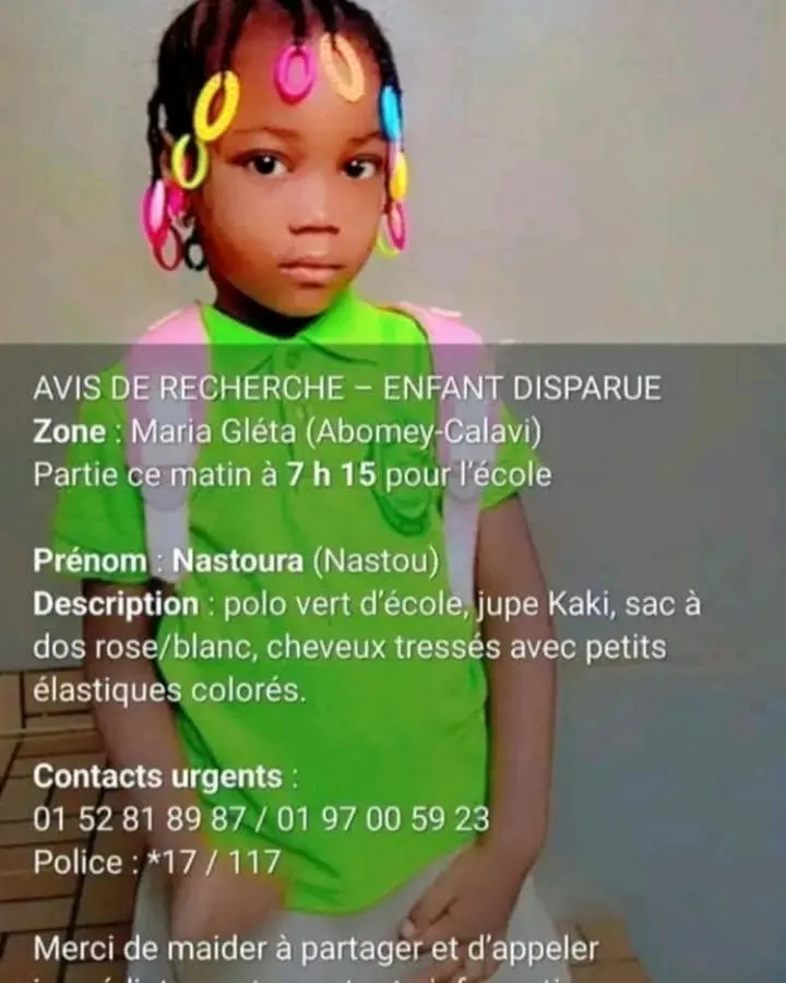 BÉNIN – Une fillette de 5 ans retrouvée morte à Maria Gleta : l’oncle paternel passe aux aveux.
