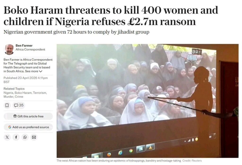 Nigeria : Boko Haram menace d’exécuter plus de 400 otages et exige une rançon en 72 heures