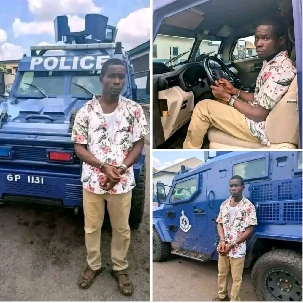 Insolite au Ghana : il vole un véhicule blindé de la police… en plein jour.