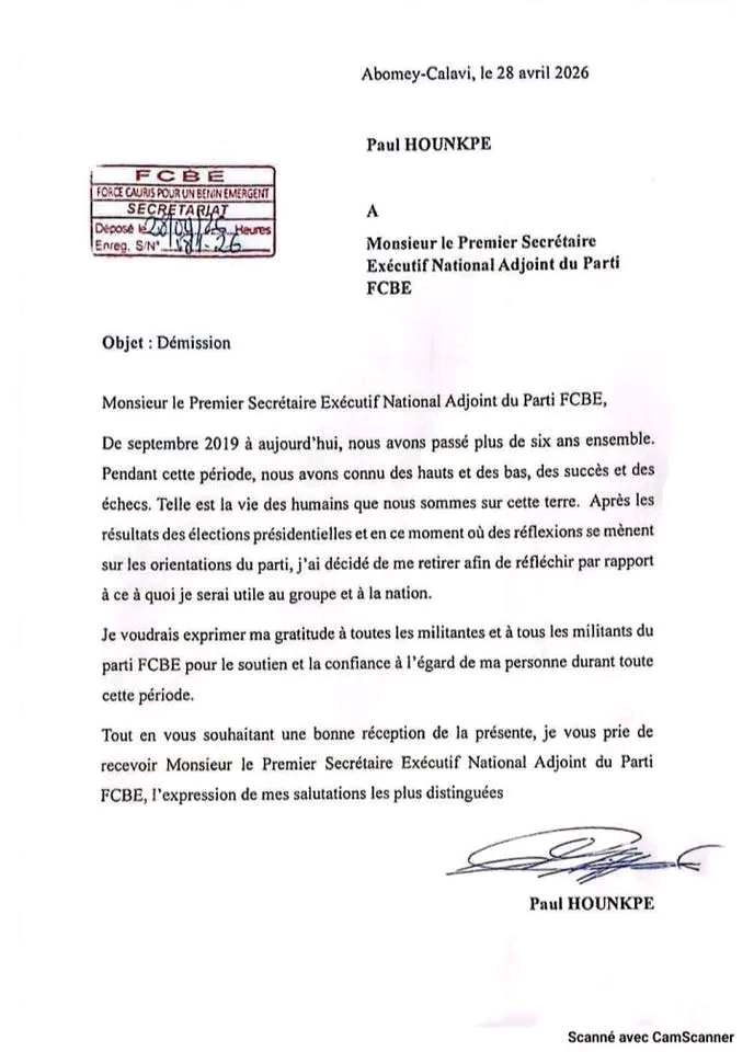 Séisme politique au Bénin : après sa défaite écrasante à la présidentielle, Paul Hounkpè quitte le FCBE.