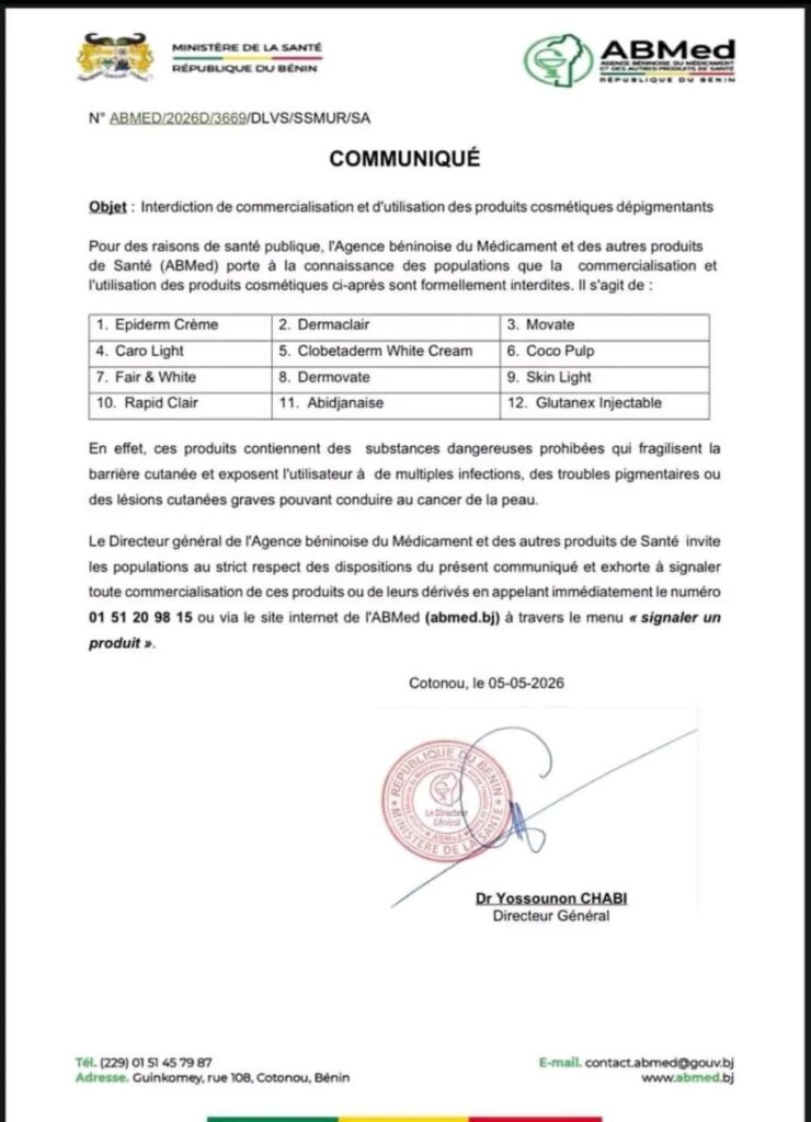 Bénin : interdiction de plusieurs produits dépigmentants, les autorités sanitaires tirent la sonnette d’alarme