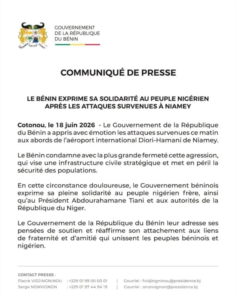 Niger : le Bénin exprime sa solidarité après les attaques survenues à Niamey
