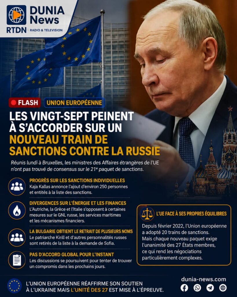 Union européenne : les Vingt-Sept peinent à s'accorder sur un nouveau train de sanctions contre la Russie