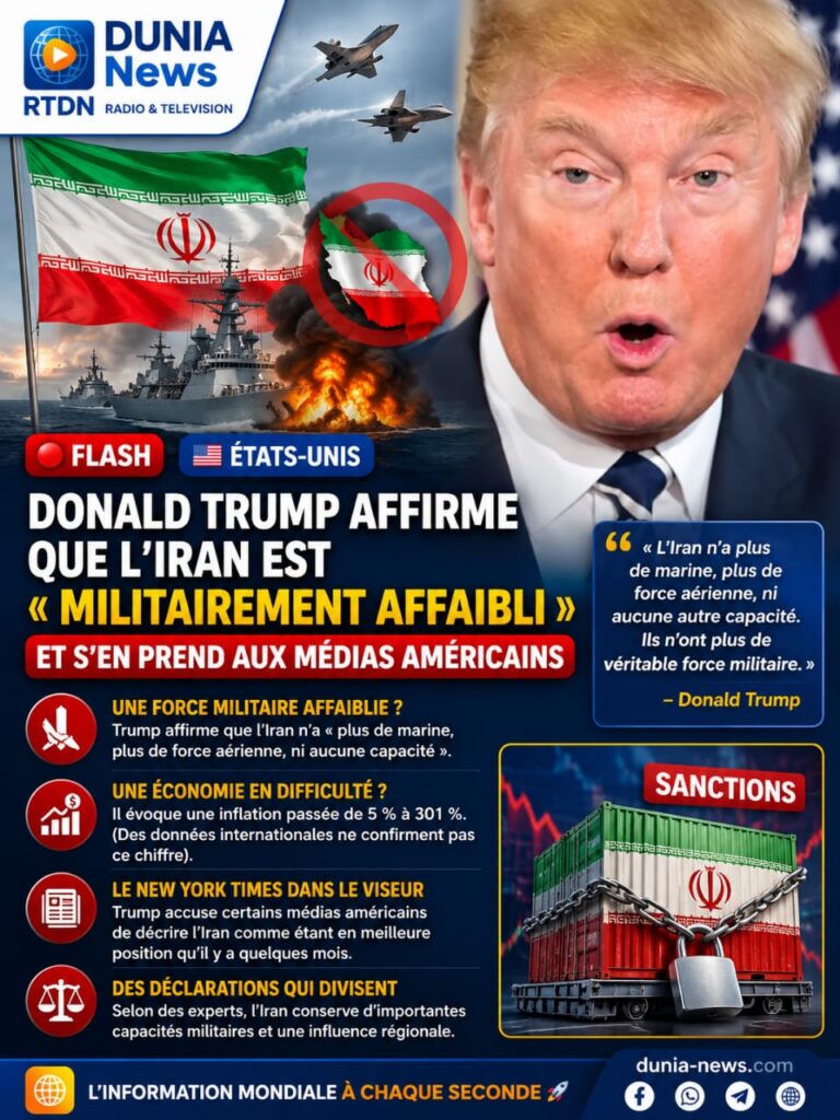Donald Trump affirme que l'Iran est « militairement affaibli » et s'en prend aux médias américains