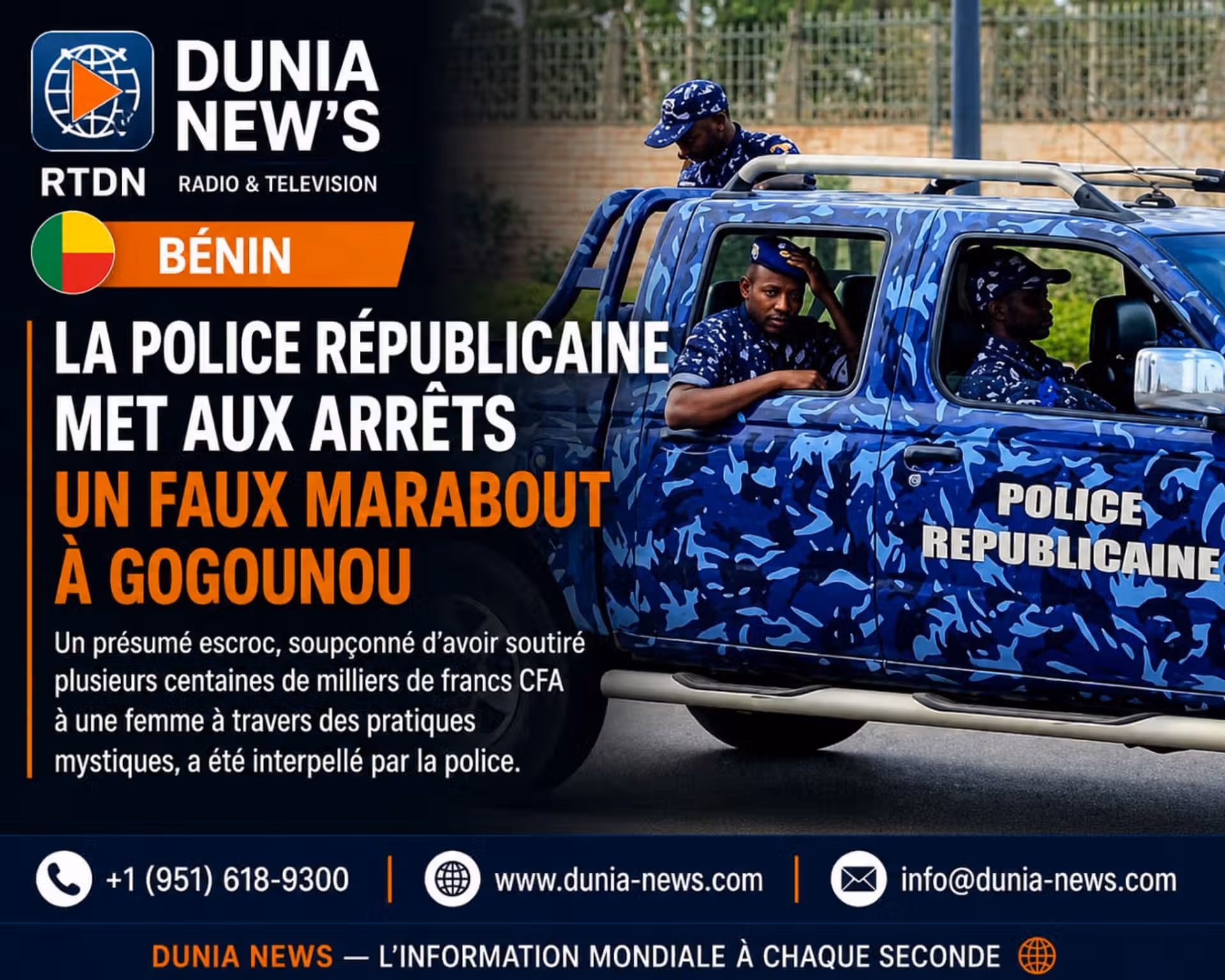 Bénin: la police républicaine met aux arrêts un faux marabout à Gogounou