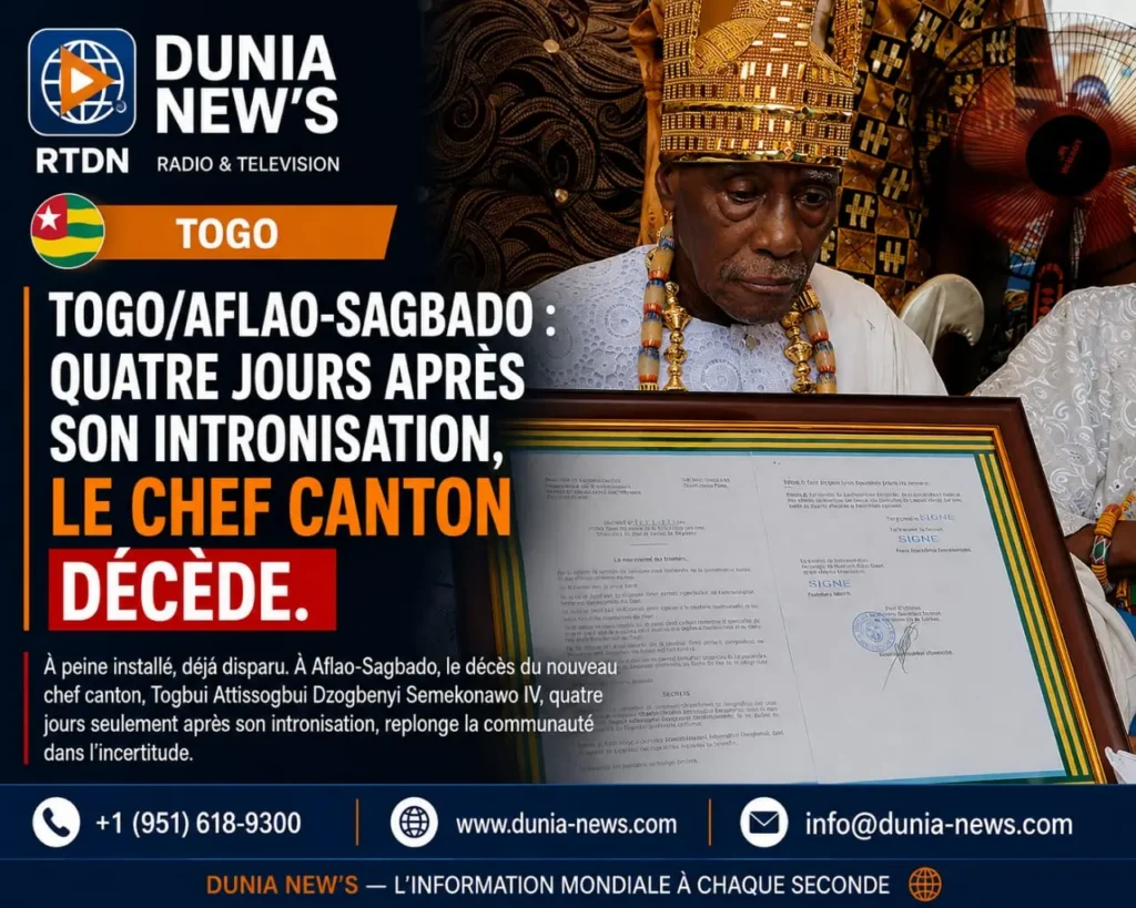 Togo/Aflao-Sagbado : Quatre jours après son intronisation, le chef canton décède
