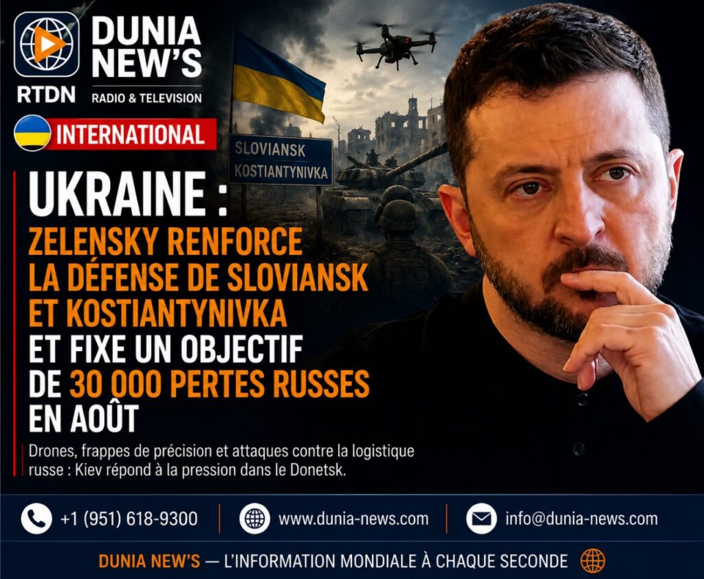 Ukraine : Zelensky renforce la défense de Sloviansk et Kostiantynivka et fixe un objectif de 30 000 pertes russes en août