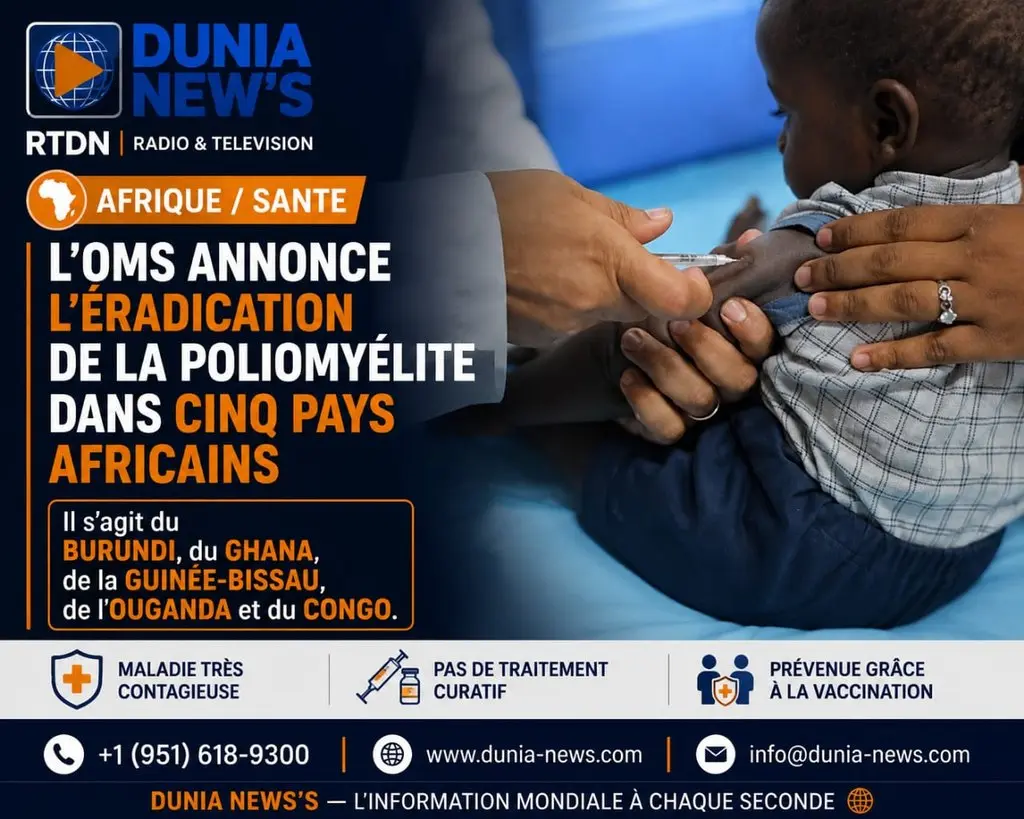 Afrique / Sante : L’OMS annonce l’éradication de la poliomyélite dans cinq pays africains