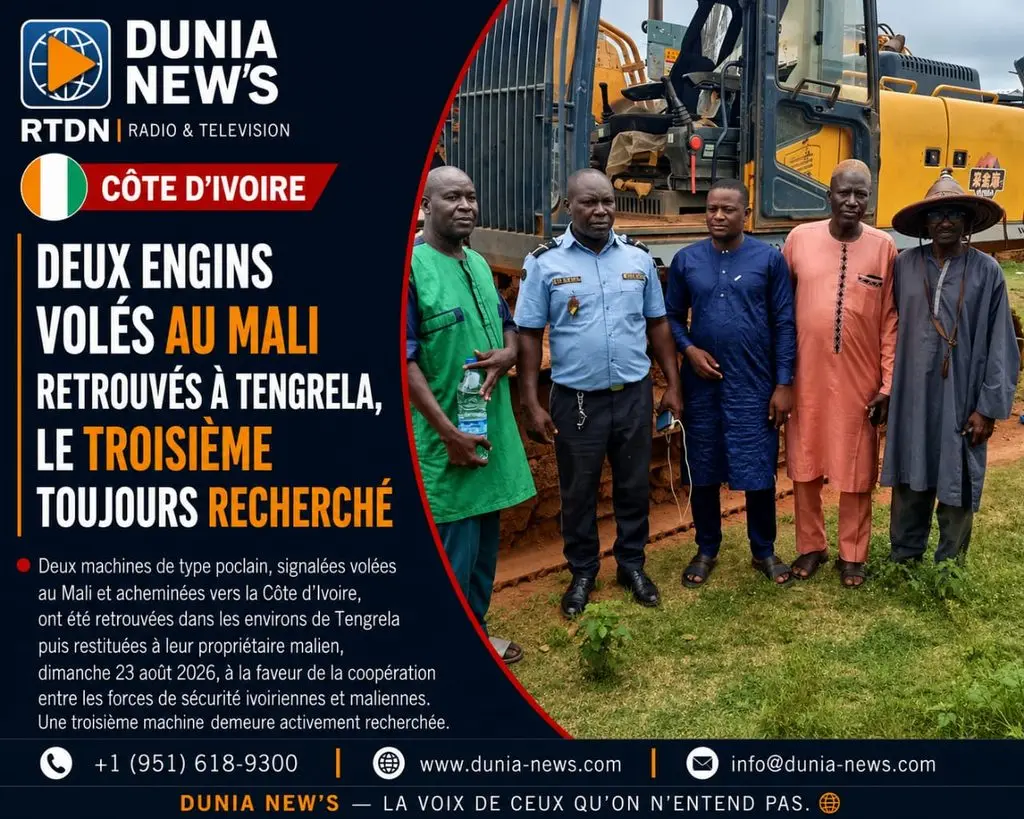 Côte d’Ivoire : Deux engins volés au Mali retrouvés à Tengrela, le troisième toujours recherché
