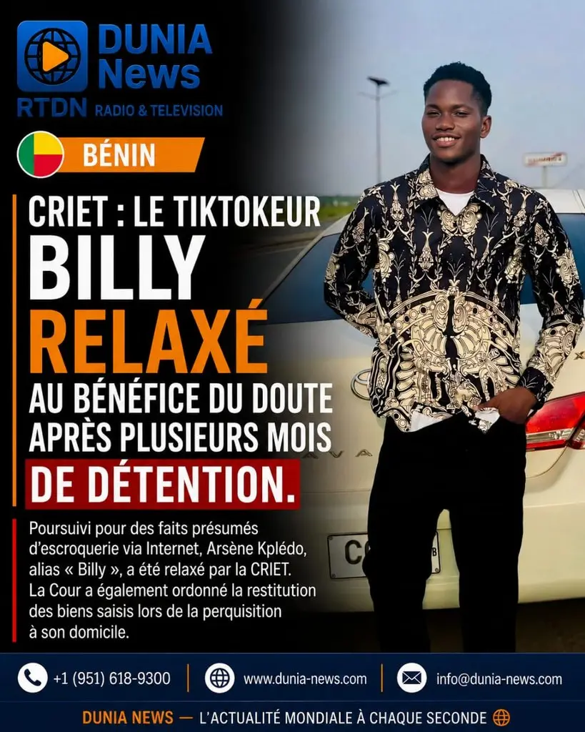 CRIET : Le tiktokeur Billy relaxé au bénéfice du doute après plusieurs mois de détention