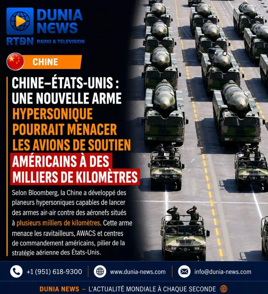 Chine–États-Unis : une nouvelle arme hypersonique pourrait menacer les avions de soutien américains à des milliers de kilomètres