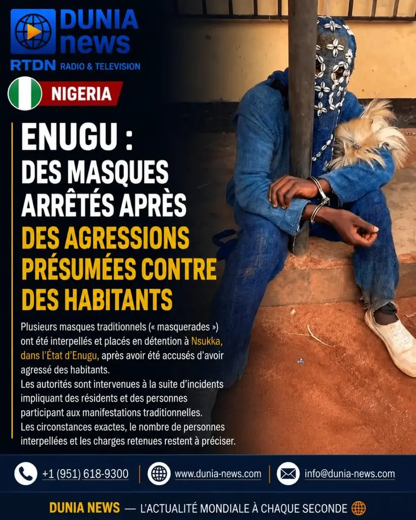 Nigeria : deux masques arrêtés à Nsukka après des agressions présumées contre des habitants