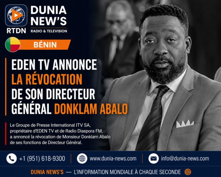 Bénin : EDEN TV annonce la révocation de son directeur général Donklam Abalo.
