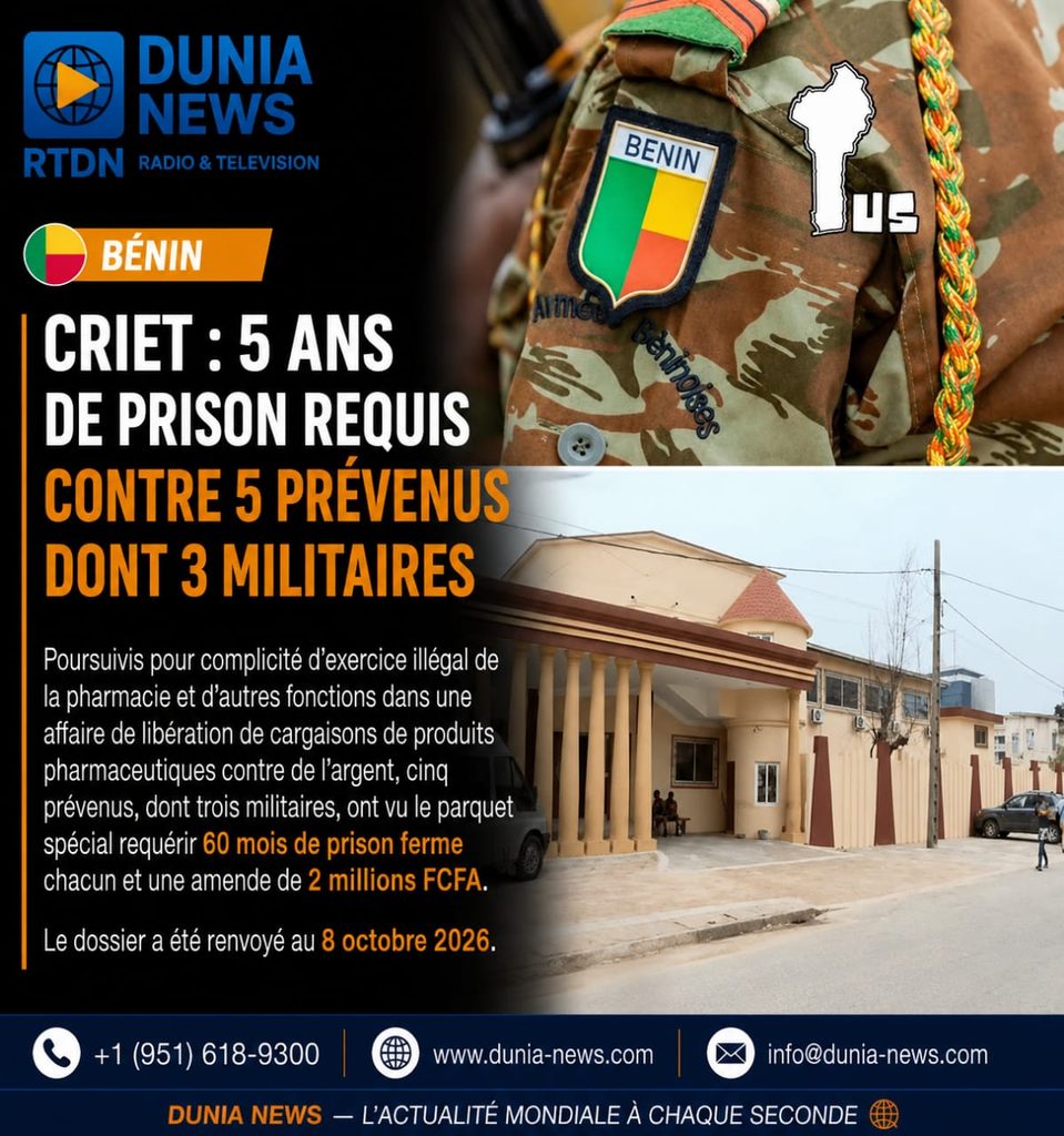 Benin / Criet: 5 ans de prison requis contre 5 prévenus dont 3 militaires