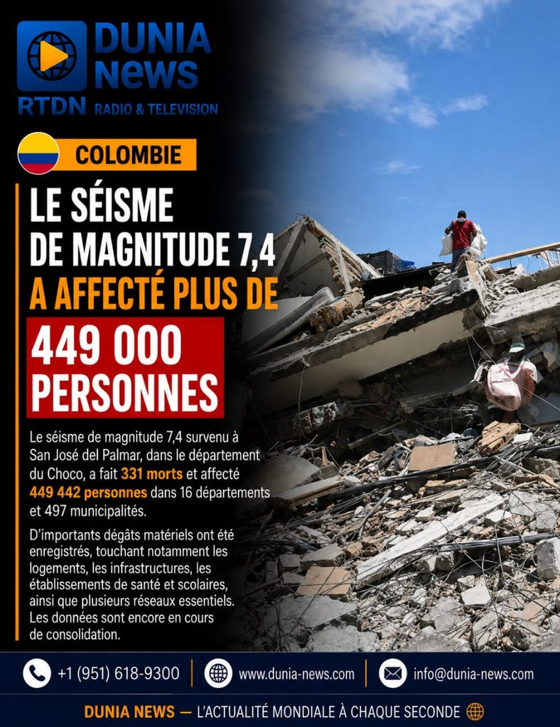Colombie : le séisme de magnitude 7,4 a affecté plus de 449 000 personnes