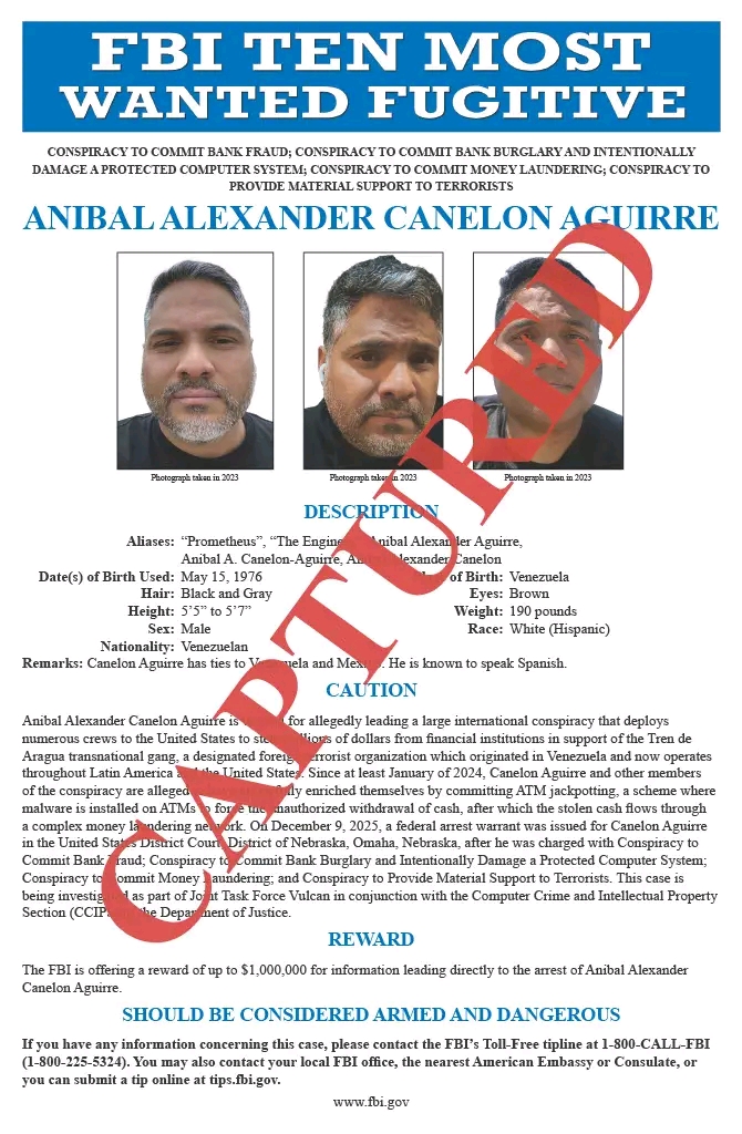 États-Unis : le FBI annonce l’arrestation de son premier cybercriminel inscrit sur la liste des dix fugitifs les plus recherchés.